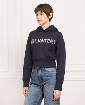 Valentino Navy hoodie with sequin logo 1B3MF18V7CK
