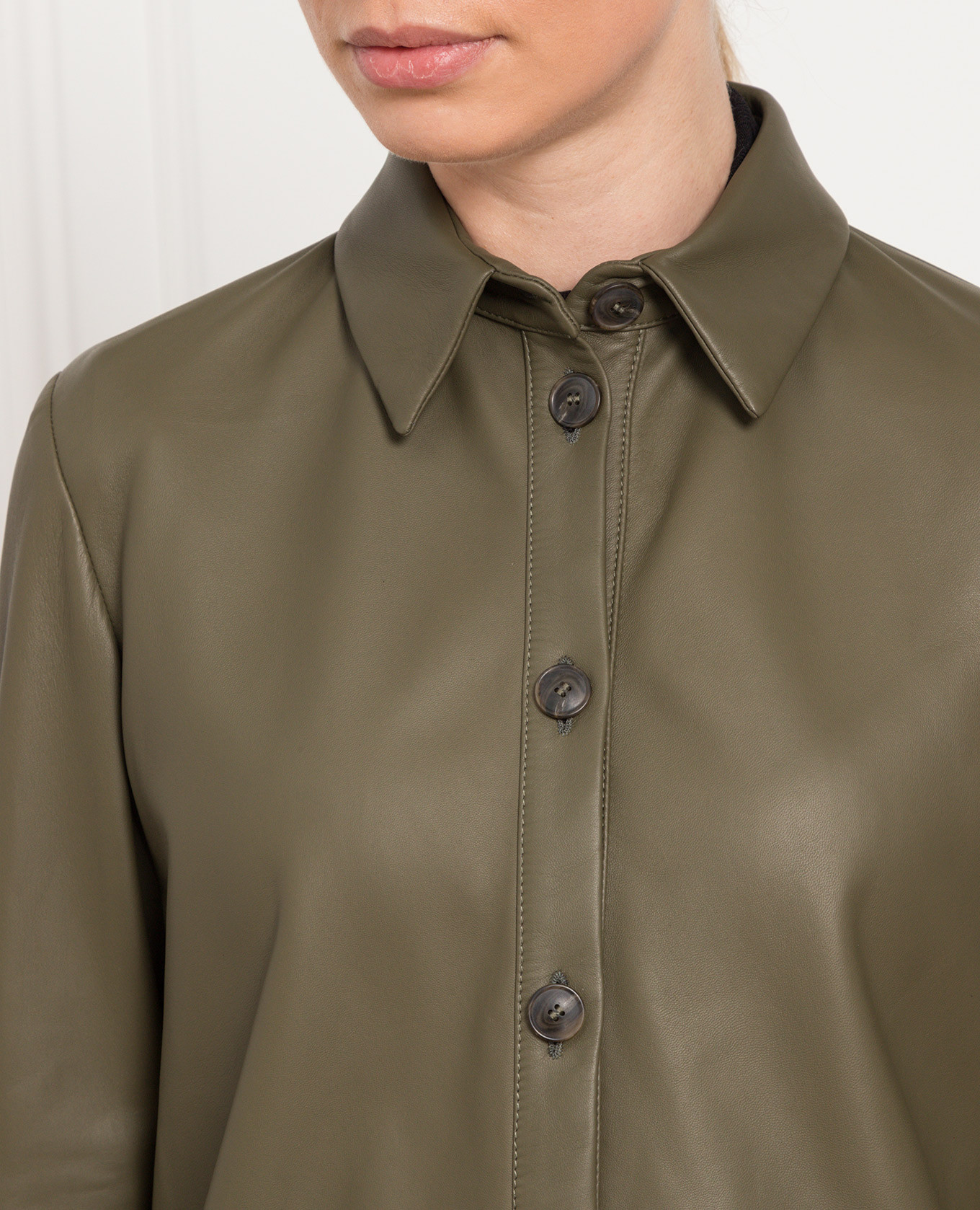 Khaki leather shirt Simonetta Ravizza 5