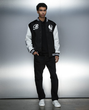 Balmain Black wool bomber jacket with logo embroidery CH1TF290PC15