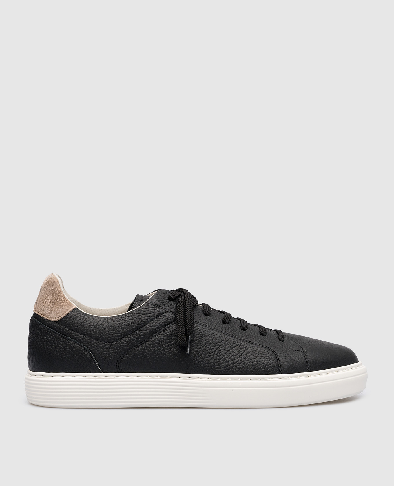 Black leather sneakers with logo brunello cucinelli