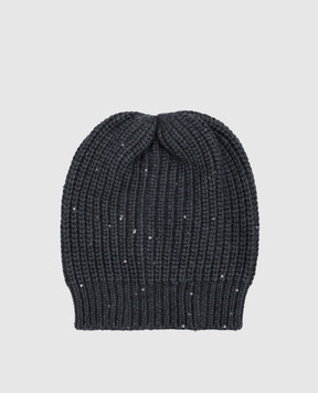 Brunello Cucinelli Blue cap made of cashmere and silk with sequins M32373999