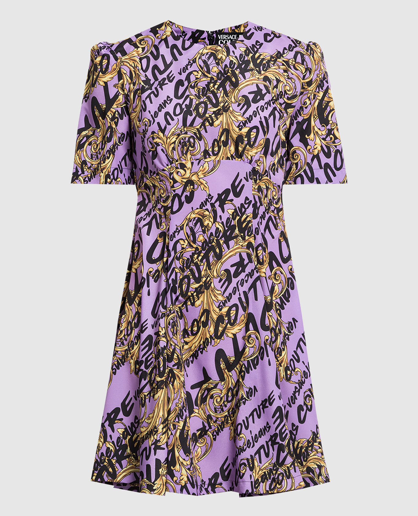 

Purple mini dress in Logo Brush Couture print Versace Jeans Couture, Violet