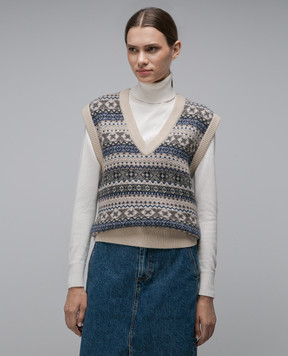 CO Beige vest made of cashmere in a jacquard pattern 7095CMR