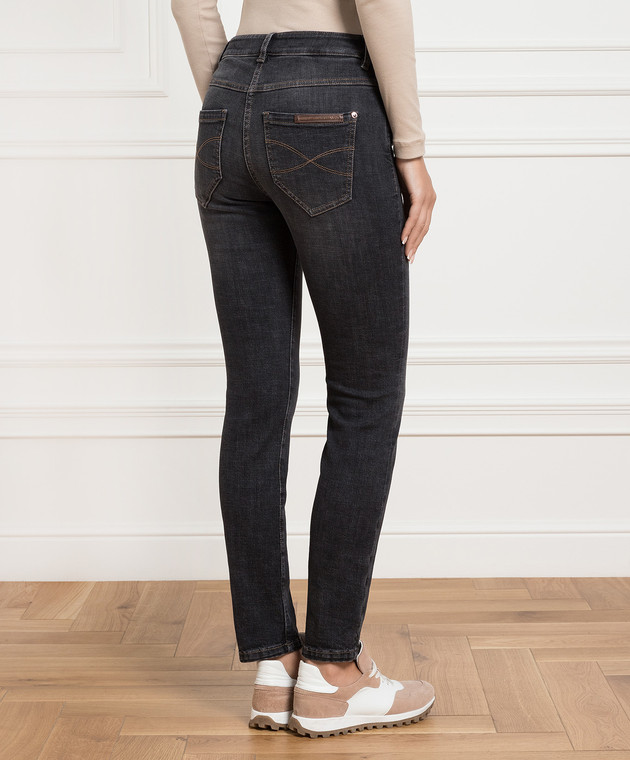 デニム・ジーパン BRUNELLO CUCINELLI Woman Jeans Black MP065P5679 C8341 Brunello Cucinelli - Black distressed skinny jeans with