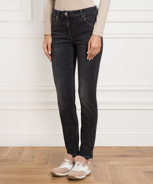 デニム・ジーパン BRUNELLO CUCINELLI Woman Jeans Black MP065P5679 C8341 Brunello Cucinelli - Black distressed skinny jeans with