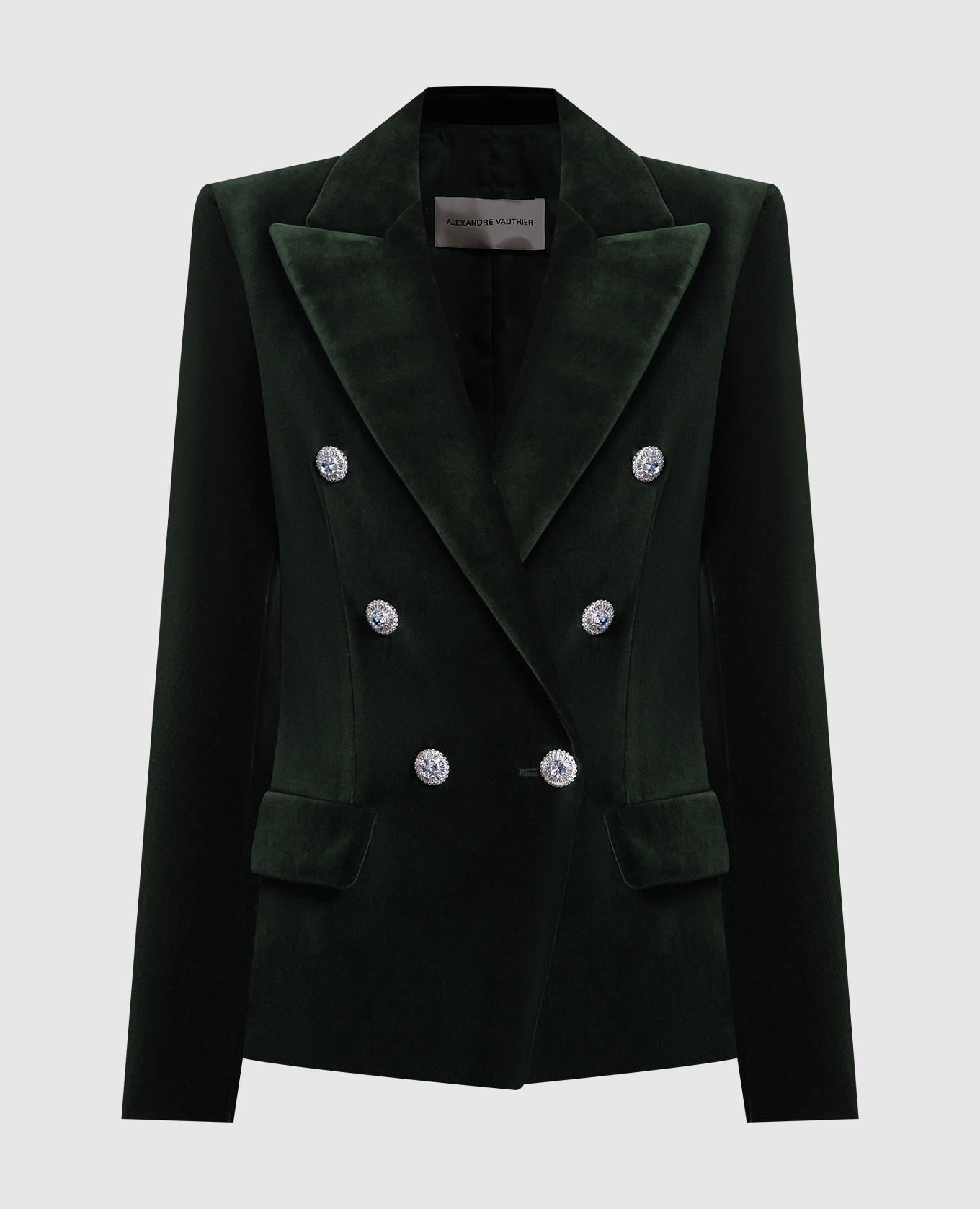 Green velvet double-breasted jacket with crystals alexandre vauthier
