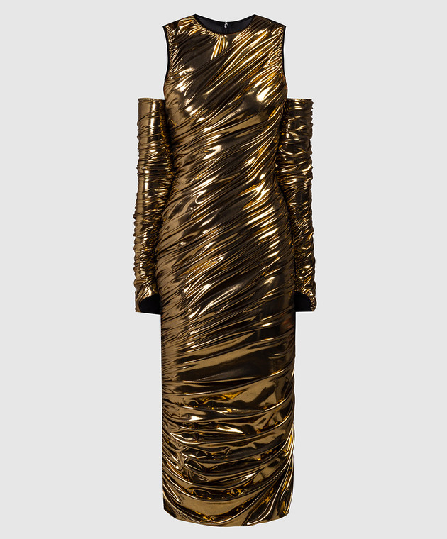 slim fit dress slacks Dolce & Gabbana Gold Brocade Bustier Dress