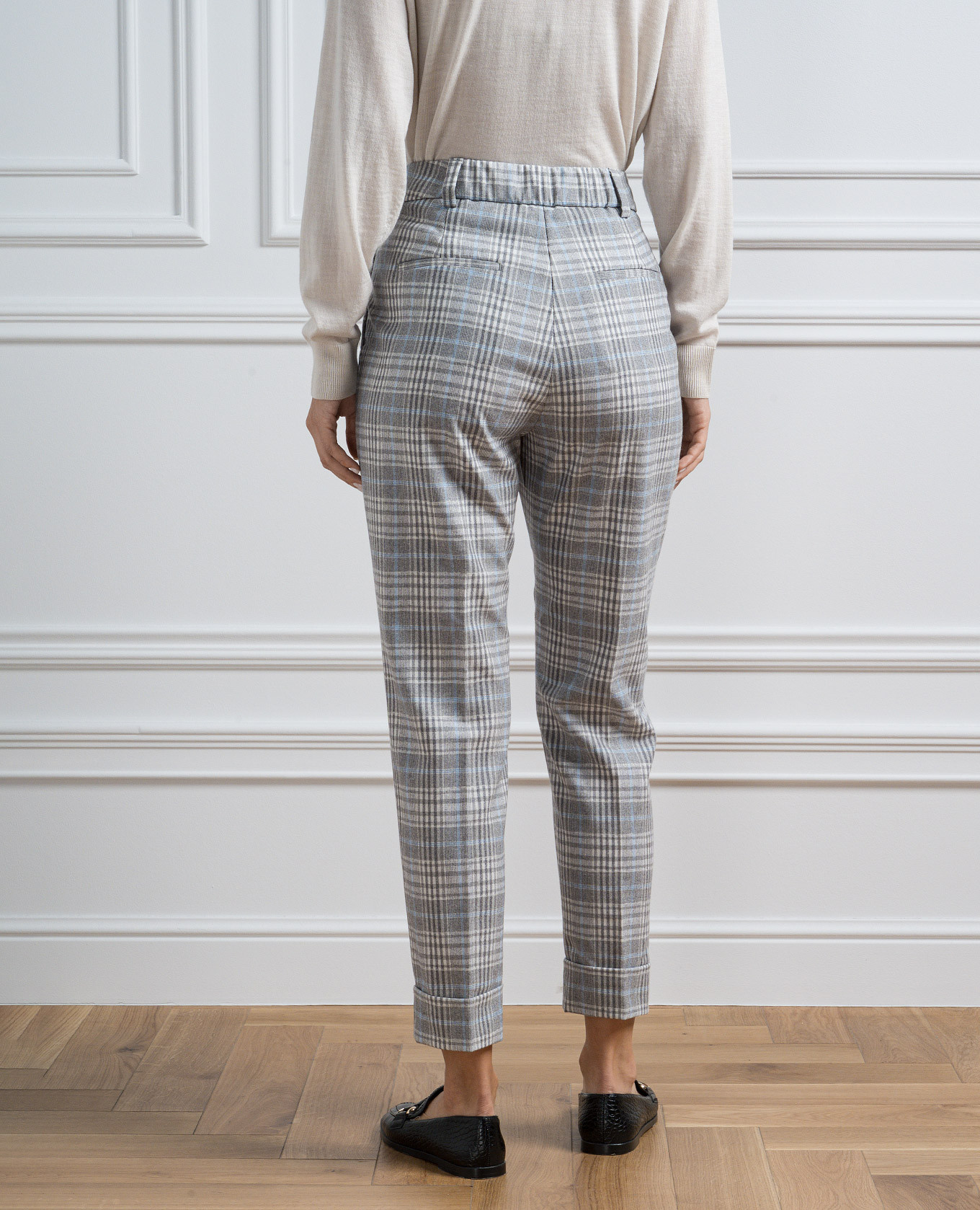 Gray checkered wool pants Peserico 4