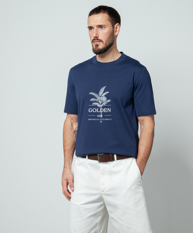 Tシャツ・カットソー BRUNELLO CUCINELLI Men T-shirt Blue M0B138440 C2443 Jersey T-shirt with logo for Man in Blue | Brunello Cucinelli