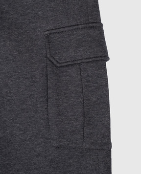 Brunello Cucinelli Children's gray cargo pants with ecolatun monil chain BD991P097B