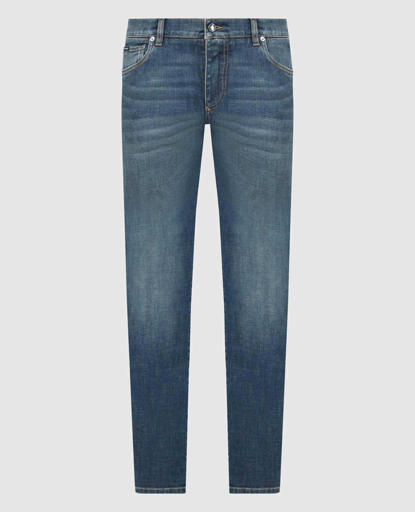 

Blue jeans with a distressed effect and a logo patch Dolce&Gabbana, Синий
