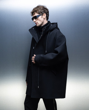 Off-White Black wool jacket with a hood OMEC029F23FAB001