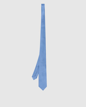 Stefano Ricci Children's blue silk set of tie and pache scarf in geometric pattern YDH27026