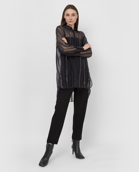 Brunello Cucinelli Silk blouse in a pattern with embroidery MF940MW616