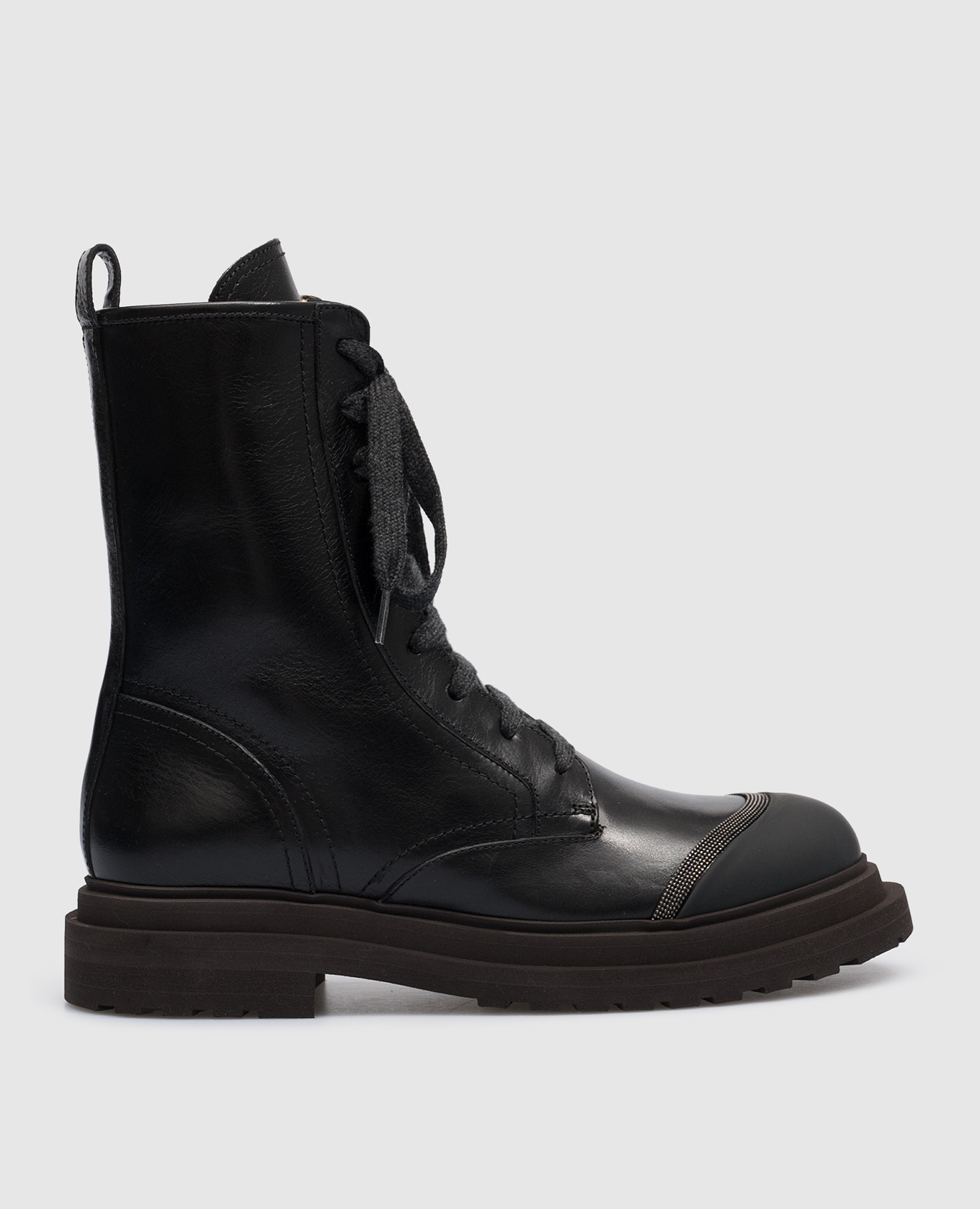 Black leather boots with monil chain brunello cucinelli