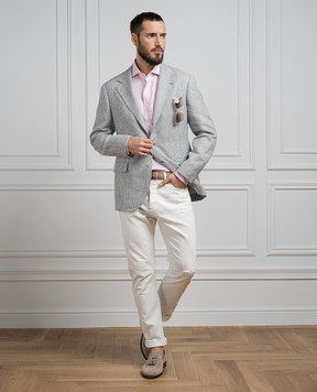 Brunello Cucinelli Gray linen houndstooth blazer MB4057BTDA