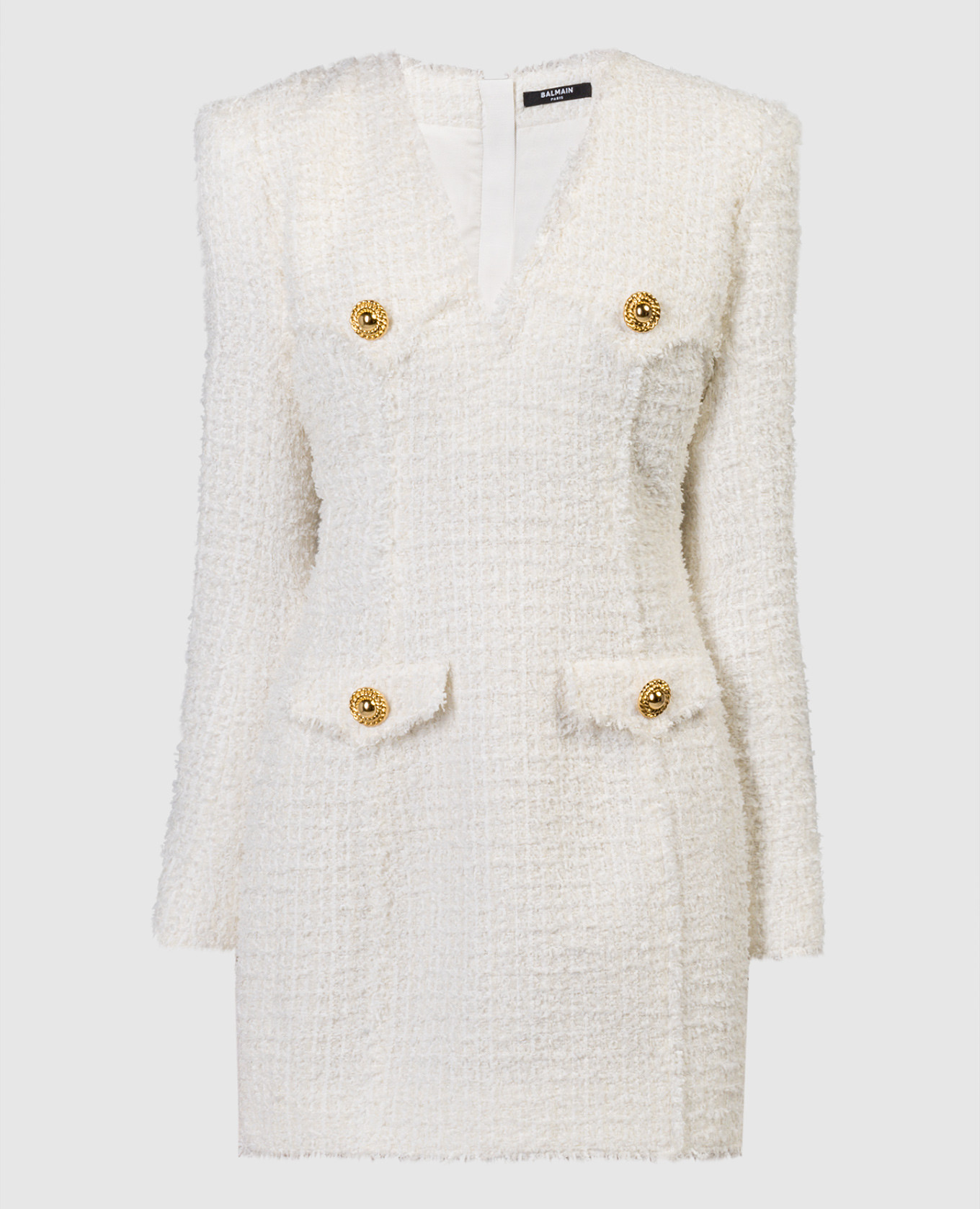 Balmain - White tweed sheath dress with branded buttons CF1R9103XF91 - shop  with Greece delivery at Symbol