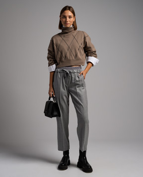 Brunello Cucinelli Brown sweater in a geometric pattern with a monil chain made of ecolathoon M16188703