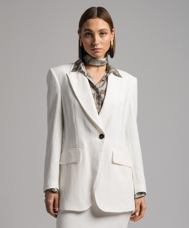 Brunello Cucinelli - White linen jacket with monil chain MH1262682