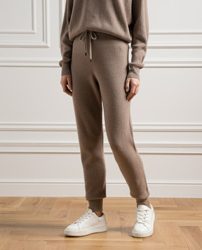 Peserico Brown wool, silk and cashmere joggers with monil chain S94051F129018C