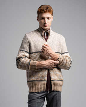 Brunello Cucinelli Beige patterned cashmere cardigan M22300216