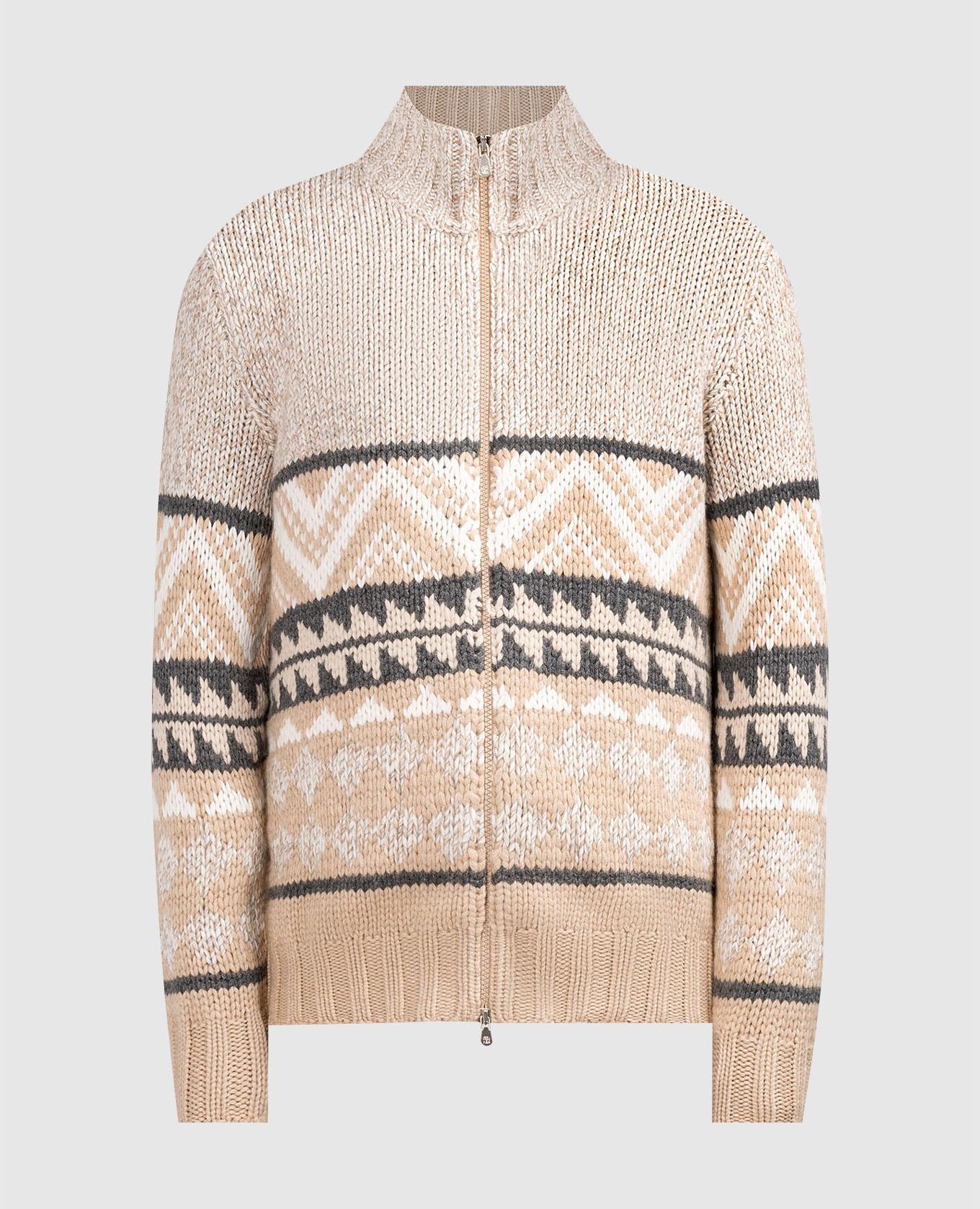 Beige patterned cashmere cardigan brunello cucinelli