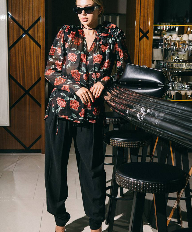 Magda Butrym - Black blouse made of scented silk in a floral print