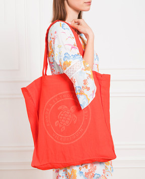 Vilebrequin Babel Orange Linen Beach Bag With Logo Print BBLU3104w