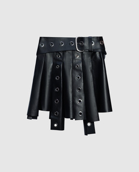 Off-White Black pleated leather skirt with grommets OWJC024F23LEA001