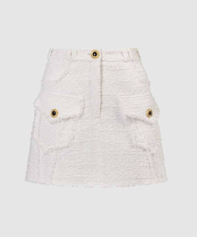 Balmain - White tweed skirt with fringe CF1LA357CE79 - shop