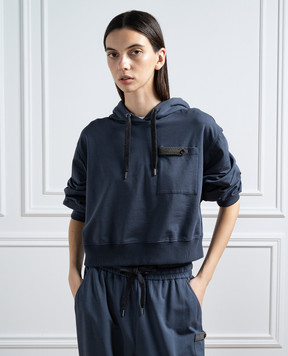 Brunello Cucinelli Blue hoodie with monil chain MH827BD909