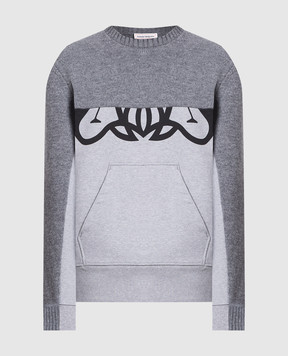 Alexander McQueen Gray wool sweater with Seal print 760763Q1XIK