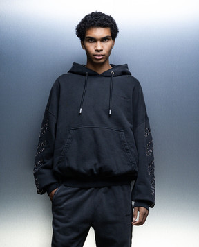 Off-White Gray logo eyelet hoodie OMBB118F23FLE012