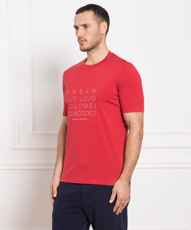 Brunello Cucinelli - Rotes T-Shirt mit „Dream out Loud“-Aufdruck