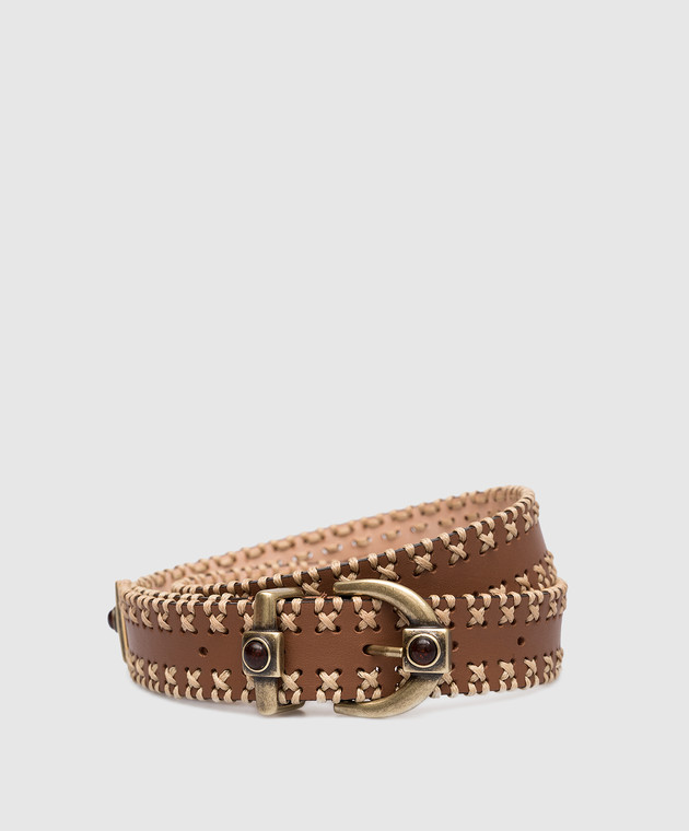 Etro - Brown leather belt with weaving P1N7917555 - shop  display picture 3