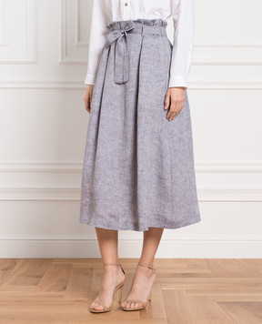 Peserico Gray linen midi skirt with monil chain P05311D02600