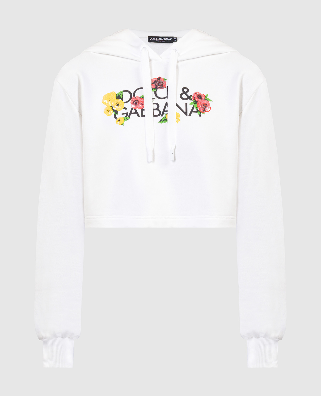 White cropped hoodie with floral logo print Dolce&Gabbana