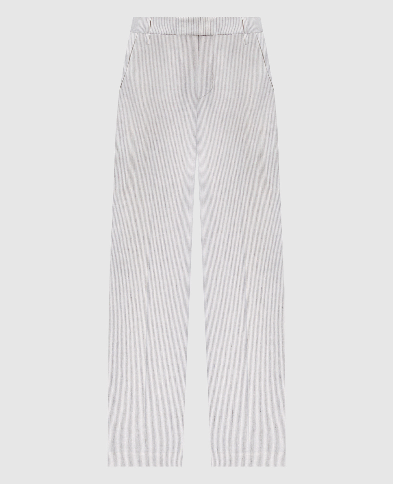 

White striped linen flared pants with monil chain Brunello Cucinelli