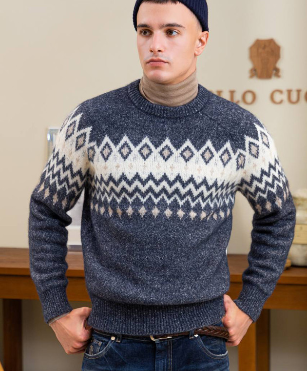 Brunello Cucinelli Maglione fantasia blu melange MSO504300