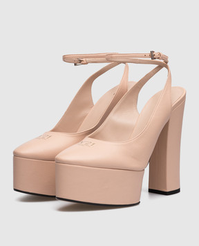 N21 Beige leather slingbacks with logo print 23ECPXNV15002