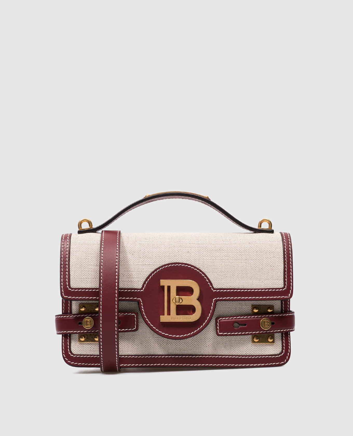 Balmain - B-BUZZ 24 beige combination bag with metal logo