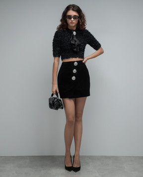 Balmain Black Silk Ascot Collar Top BF0AI135MD26