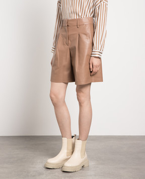 Peserico Brown leather shorts P04004C0309384