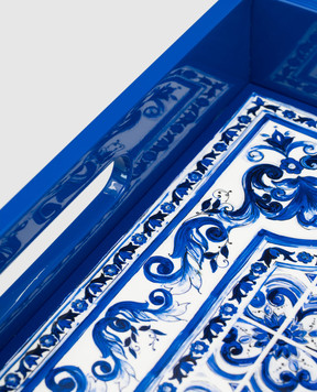 Dolce&Gabbana Blue wooden tray with a geometric print TC0107TCAIL