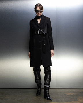 Off-White Black coat with a leather yoke OWER024F23FAB001