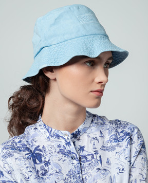 Vilebrequin Blue linen panama with logo embroidery BOHH3U10