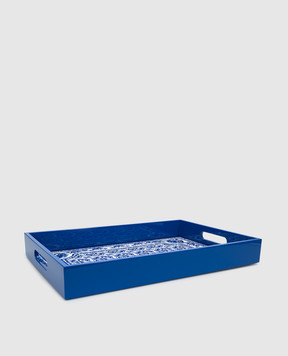 Dolce&Gabbana Blue wooden tray with a geometric print TC0107TCAIL
