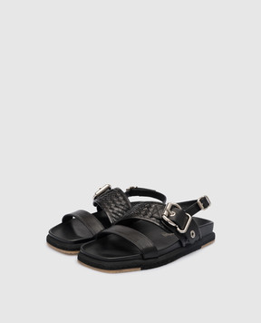 Laura Bellariva Black leather sandals with weaving P8931I