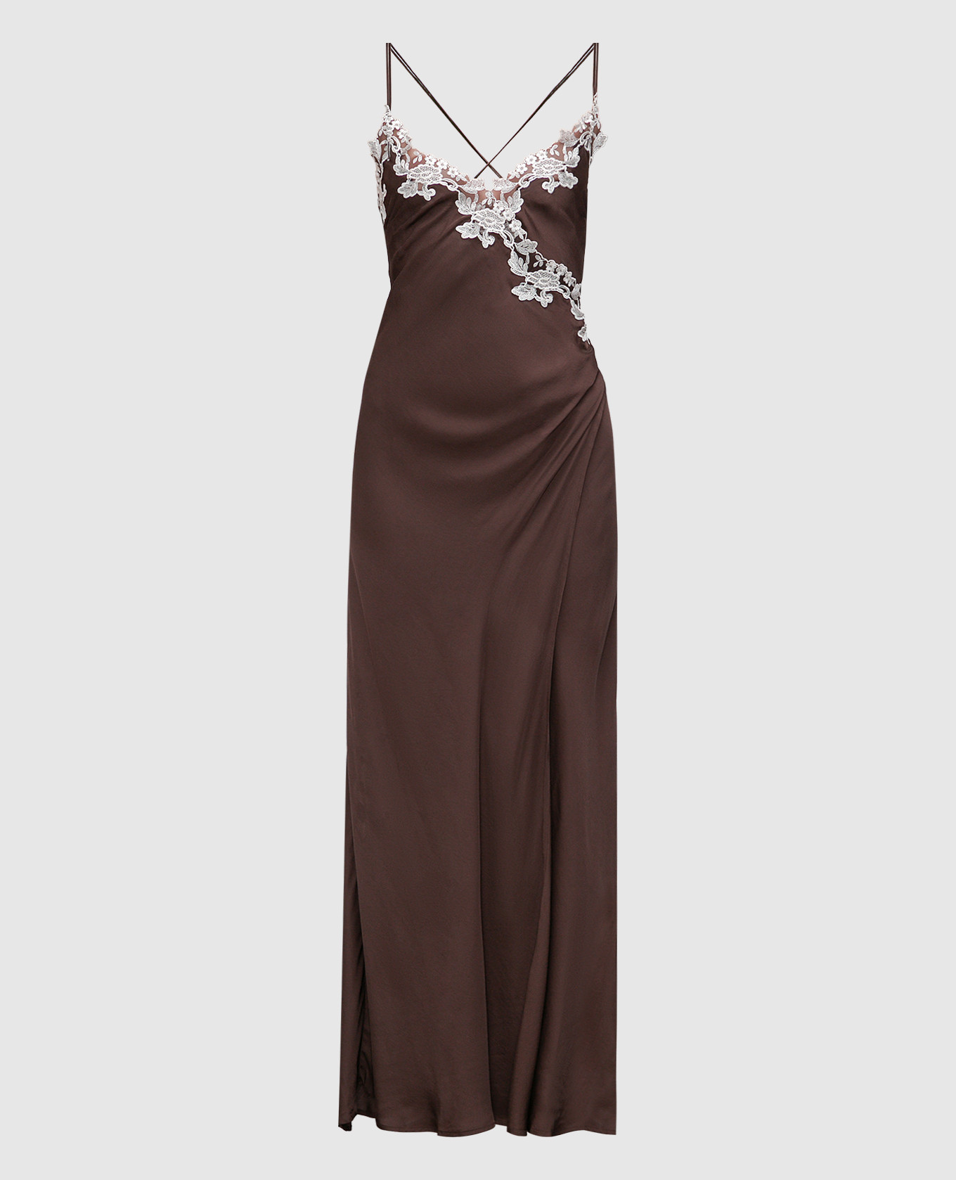 

Brown nightgown with lace Twinset, Коричневый