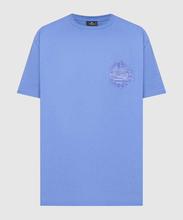 Tシャツ・カットソー ETRO SS24 Logo embroidery t-shirt (WRJB0006AC036 N0000) Etro - Blue t-shirt with logo embroidery WRJB0006AC036